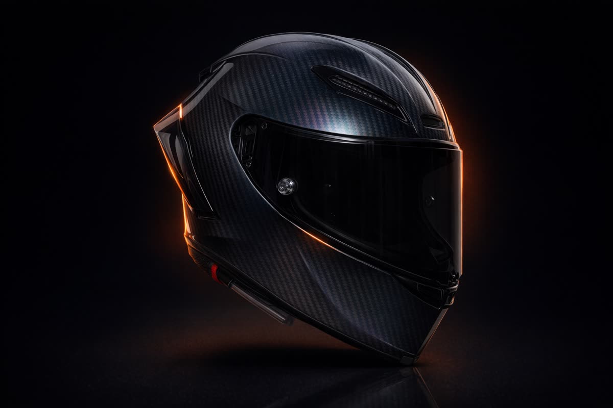 AGV Pista GP RR en lumière studio, sur le fond du banc