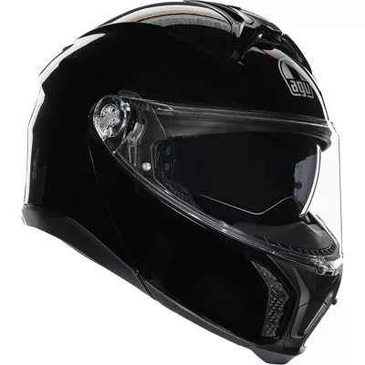 AGV Tourmodular en noir brillant, de trois quarts avant