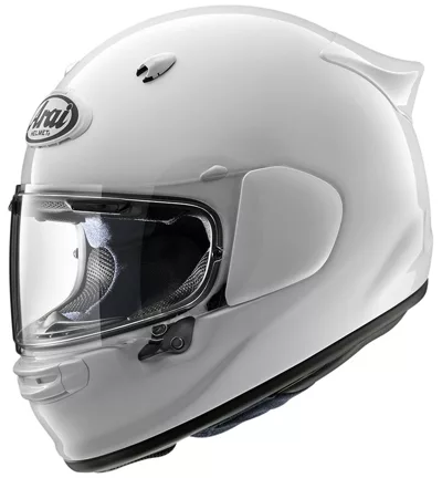 Arai Quantic en blanc, de trois quarts avant