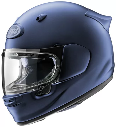 Arai Quantic en bleu mat, de trois quarts avant