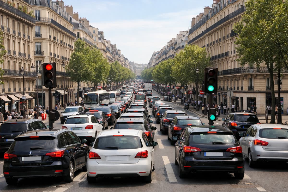 Un boulevard urbain limité à 50 km/h, où la circulation inter-files reste interdite