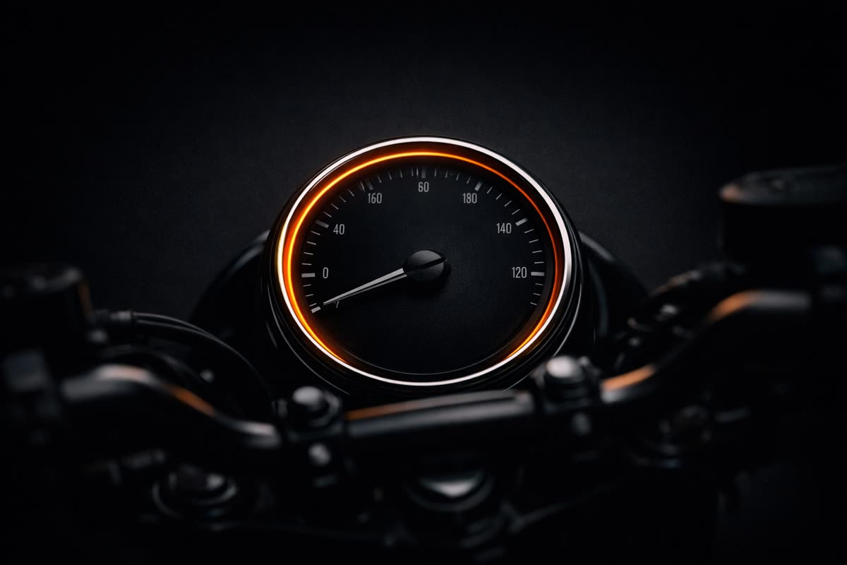 Compteur de moto et route ouverte, symbole du passage du permis A2 au permis A