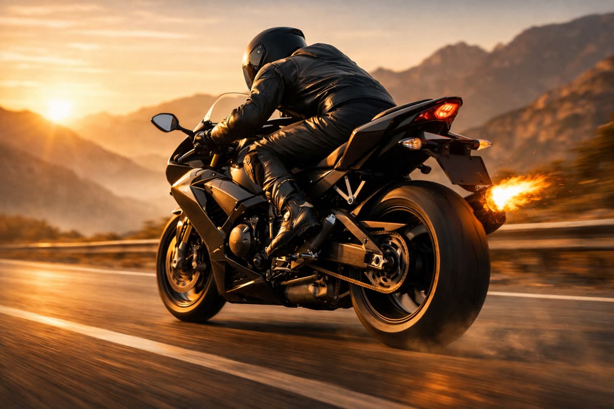 Moto pleine puissance sur une route ouverte après le passage en permis A