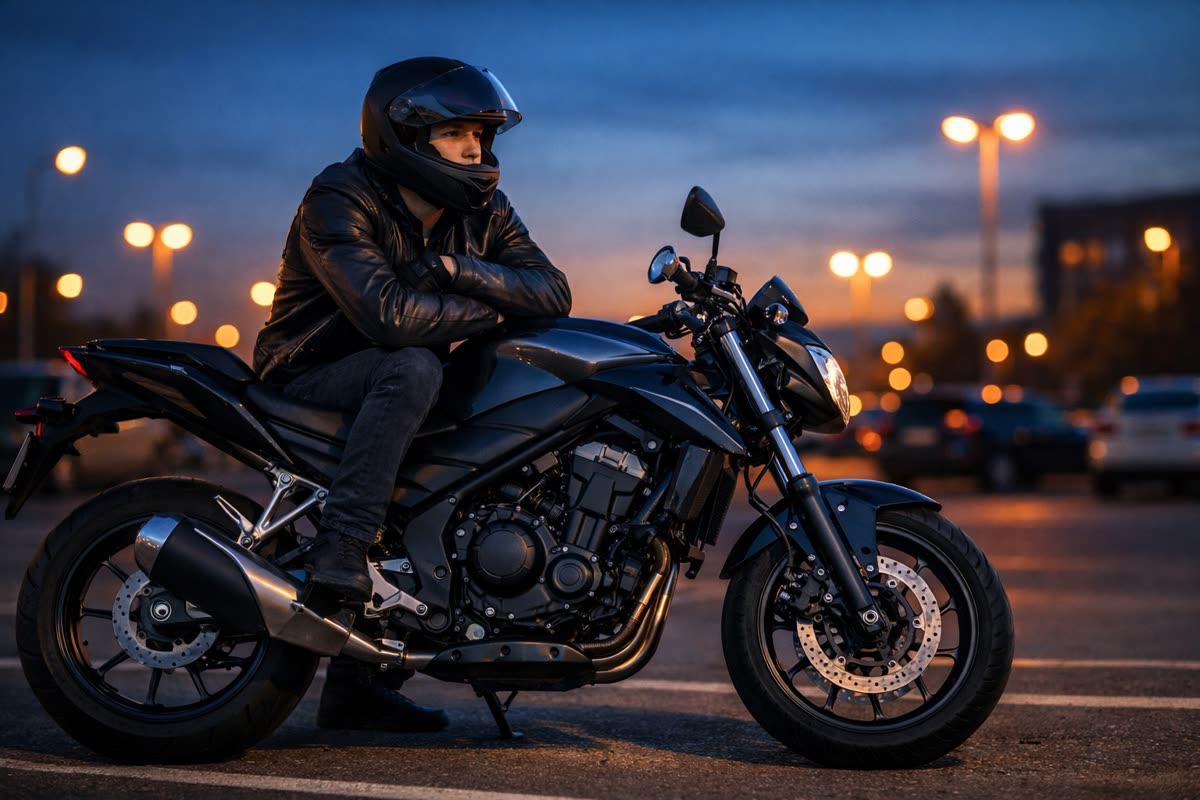 Moto bridée A2 de 35 kilowatts sur la route
