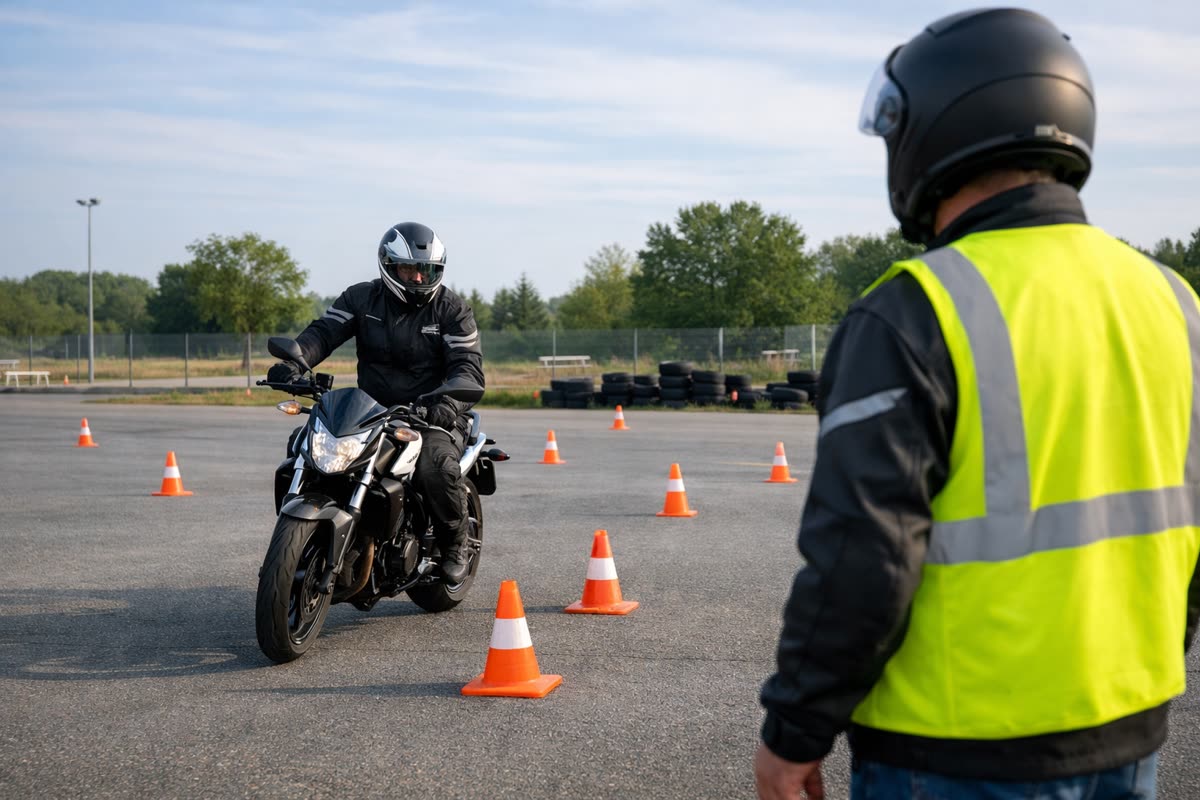 Plateau de moto-école pendant la formation complémentaire de sept heures