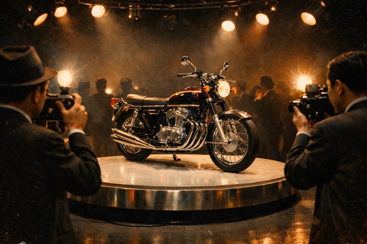 Reconstitution du salon de Tokyo 1968, la CB750 sur son podium