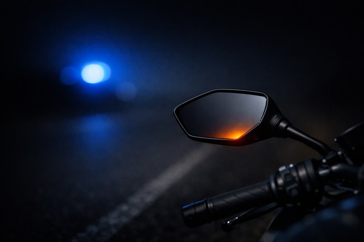 Contrôle routier de nuit, gyrophare et moto à l'arrêt