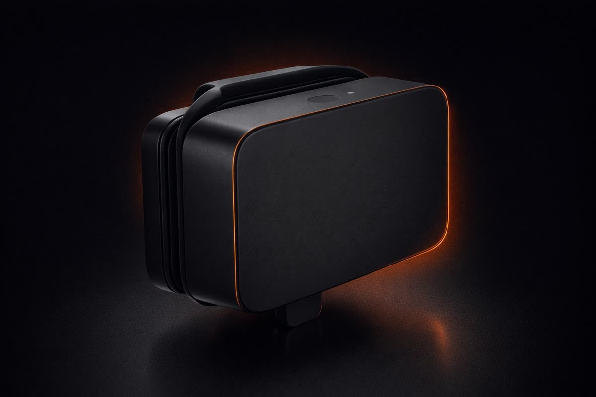 Invoxia Mini en lumière studio, sur le fond du banc