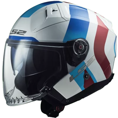 LS2 Infinity 2 en bleu blanc rouge, de trois quarts avant