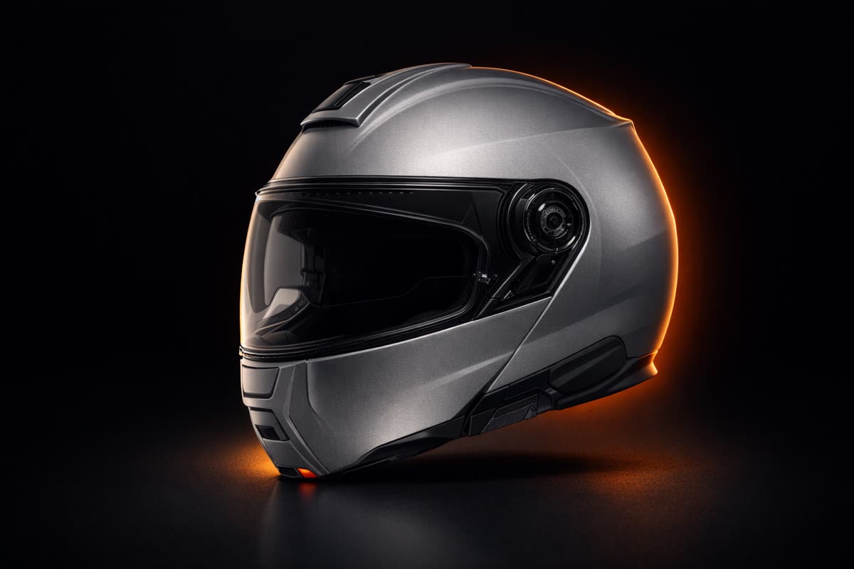 Schuberth C5 en lumière studio, sur le fond du banc
