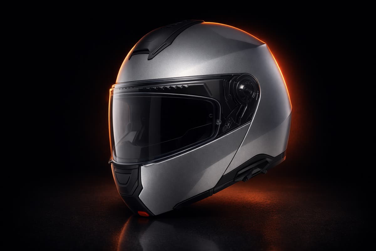 Schuberth Concept en lumière studio, sur le fond du banc