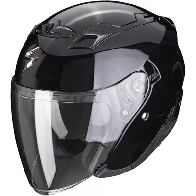 Scorpion EXO-230 en noir brillant, de trois quarts avant