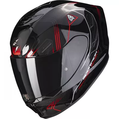 Scorpion EXO-391 en noir rouge, de trois quarts avant