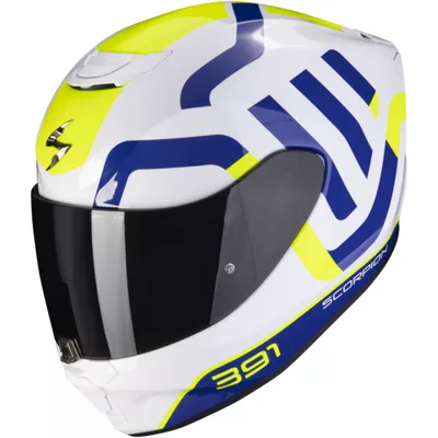 Scorpion EXO-391 en bleu jaune, de trois quarts avant