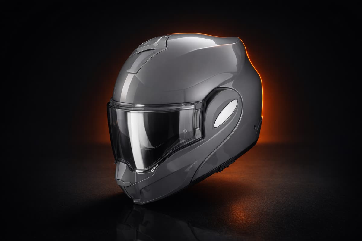Scorpion EXO-Tech Evo en lumière studio, sur le fond du banc