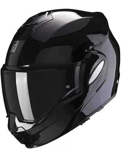 Scorpion EXO-Tech Evo en noir brillant, de trois quarts avant