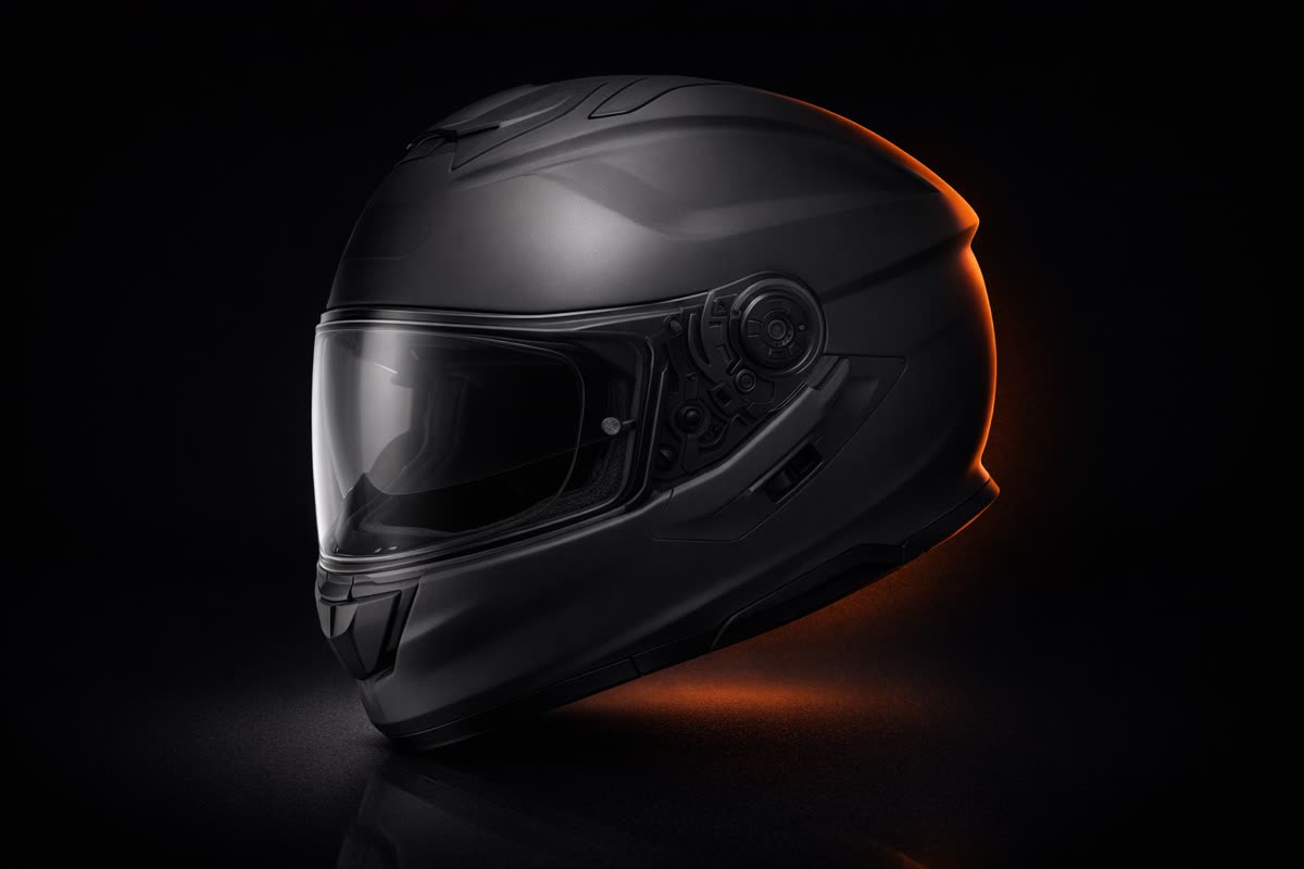 Shoei GT-Air 3 en lumière studio, sur le fond du banc