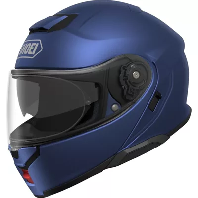 Shoei Neotec 3 en bleu mat, de trois quarts avant