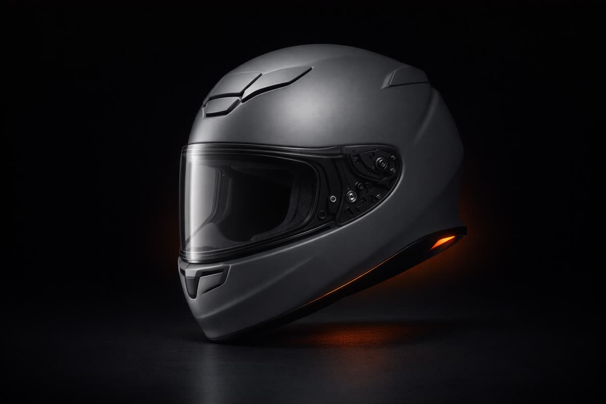 Shoei NXR2 en lumière studio, sur le fond du banc