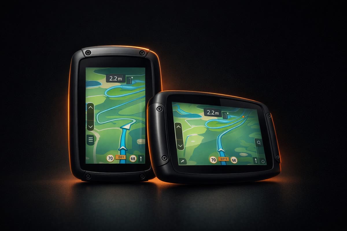 TomTom Rider 550 World en lumière studio, sur le fond du banc